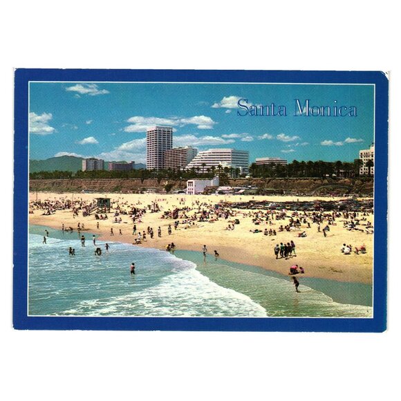 Vintage Santa Monica Beach Postcard Tourism Souvenir Ocean Vacation People Water - Picture 1 of 2